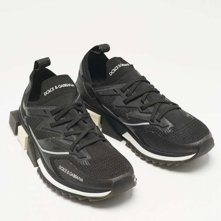 Pre Owned Dolce & Gabbana Black Mesh and Rubber Sorrento Lace Up Sneakers Size 43.5