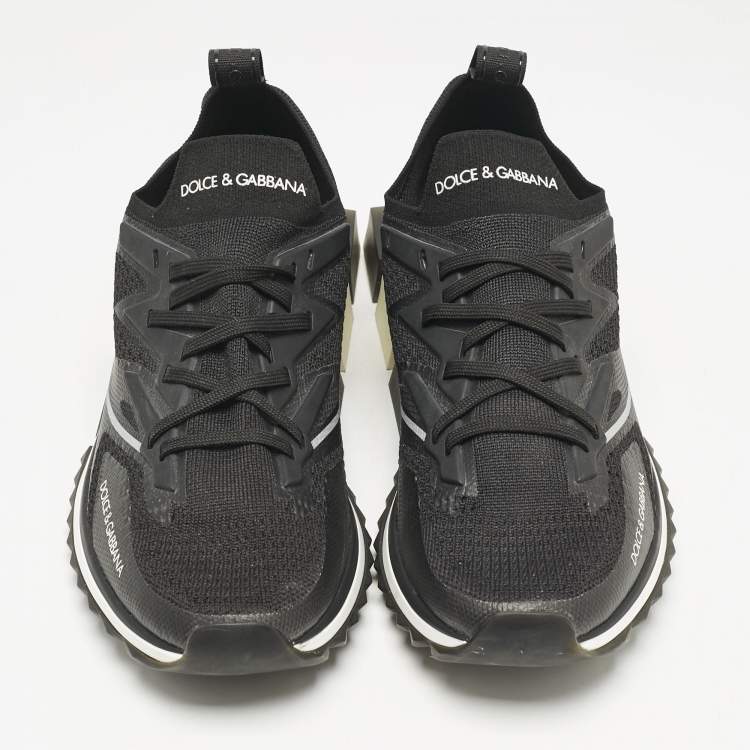 Pre Owned Dolce & Gabbana Black Mesh and Rubber Sorrento Lace Up Sneakers Size 43.5
