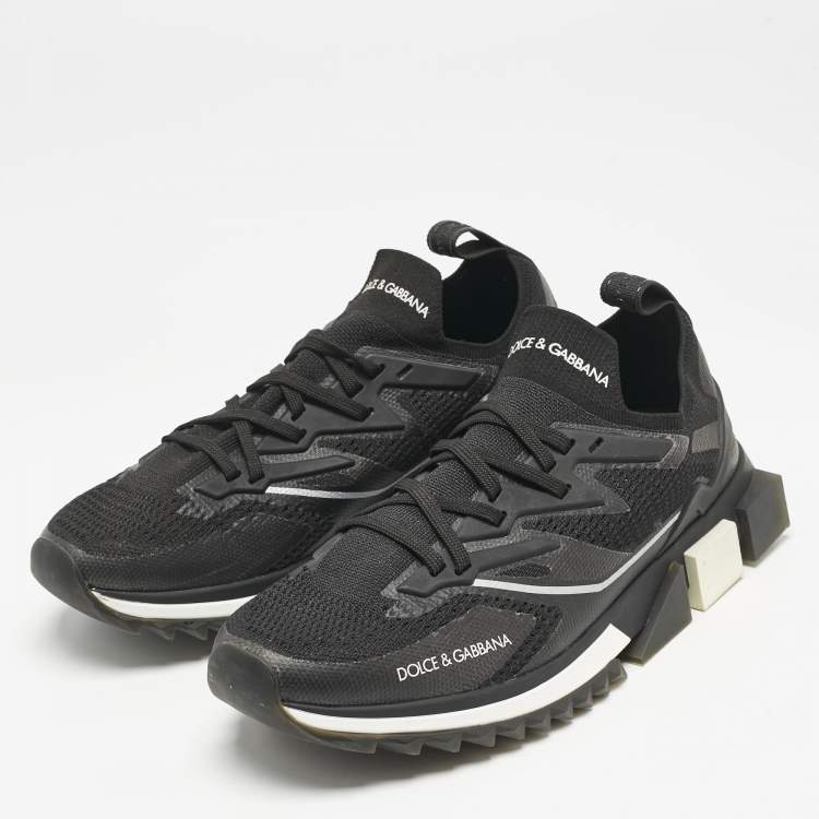 Pre Owned Dolce & Gabbana Black Mesh and Rubber Sorrento Lace Up Sneakers Size 43.5