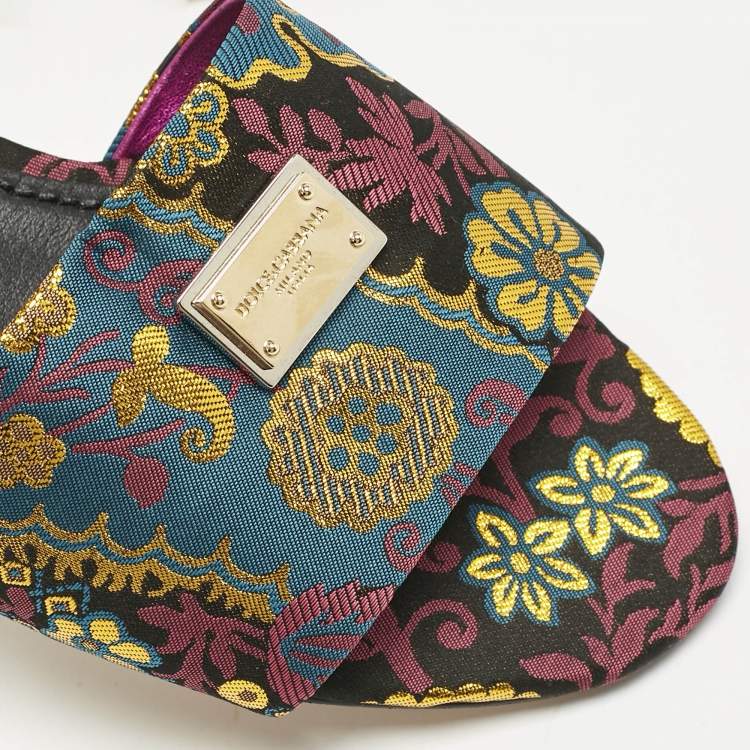 Pre Owned Dolce & Gabbana Multicolor Brocade Fabric Flat Slides Size 37