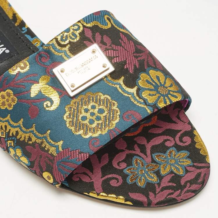 Pre Owned Dolce & Gabbana Multicolor Brocade Fabric Flat Slides Size 37