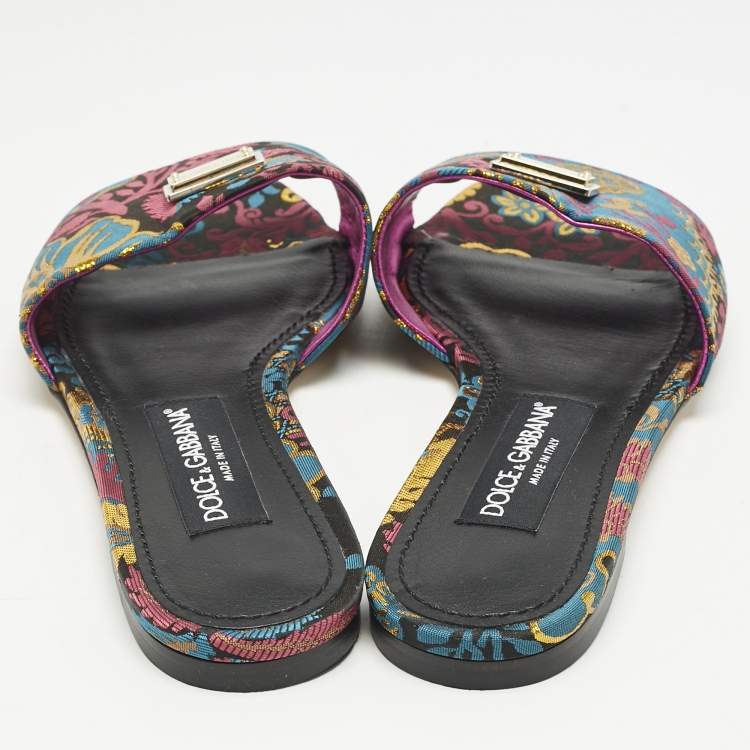 Pre Owned Dolce & Gabbana Multicolor Brocade Fabric Flat Slides Size 37
