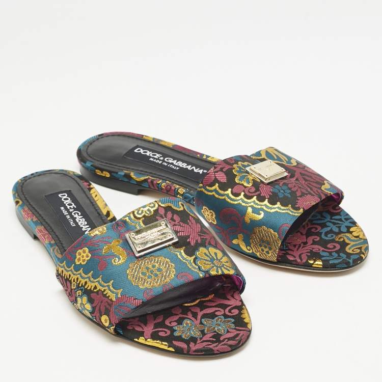 Pre Owned Dolce & Gabbana Multicolor Brocade Fabric Flat Slides Size 37