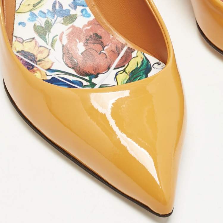 Pre Owned Dolce & Gabbana Orange Patent Leather Pointed Toe Pumps Size 37