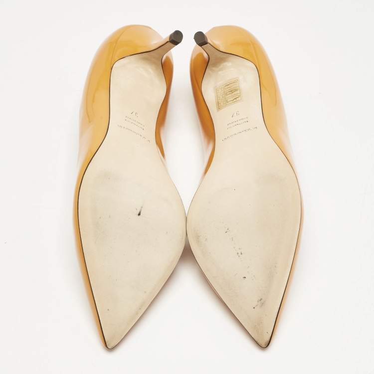 Pre Owned Dolce & Gabbana Orange Patent Leather Pointed Toe Pumps Size 37