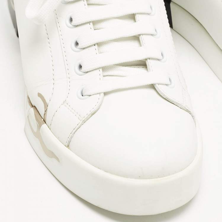 Pre Owned Dolce and Gabbana White/Black Leather Portofino Low Top Sneakers Size 38