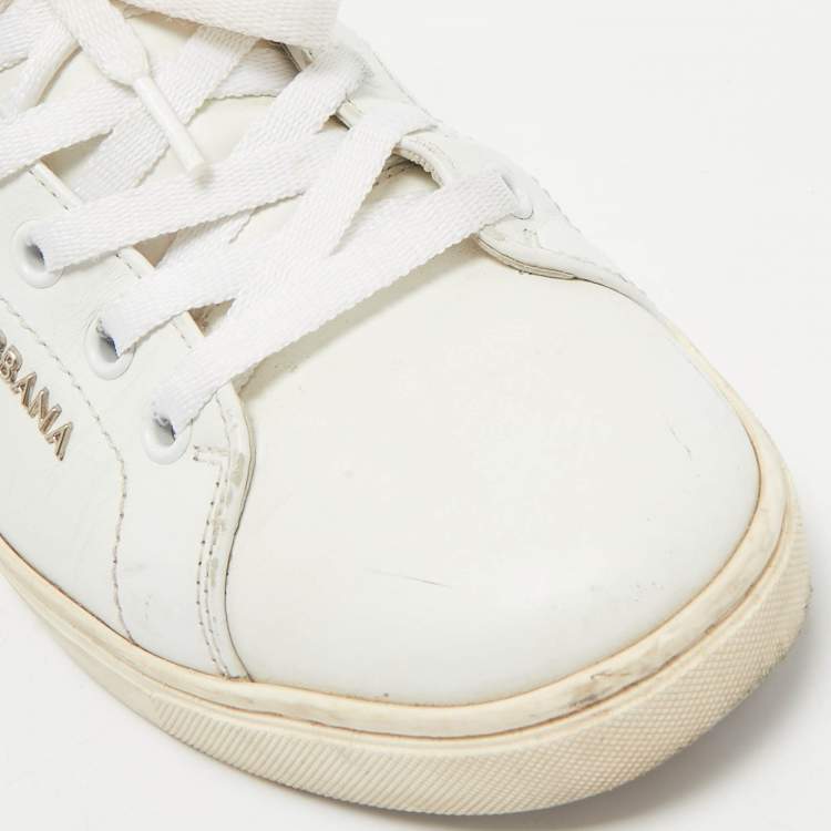 Pre Owned Dolce & Gabbana White/Pink Leather and Suede Low Top Sneakers Size 37