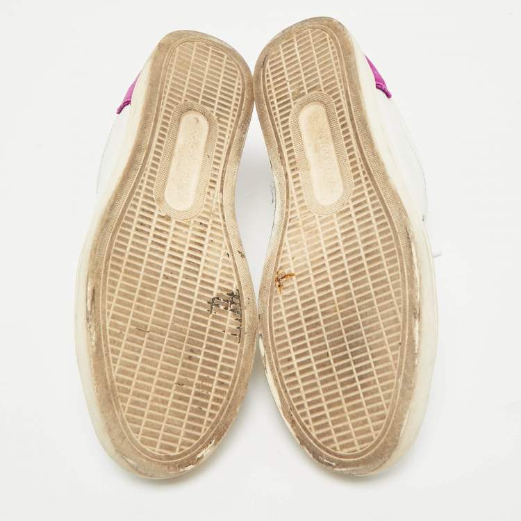 Pre Owned Dolce & Gabbana White/Pink Leather and Suede Low Top Sneakers Size 37