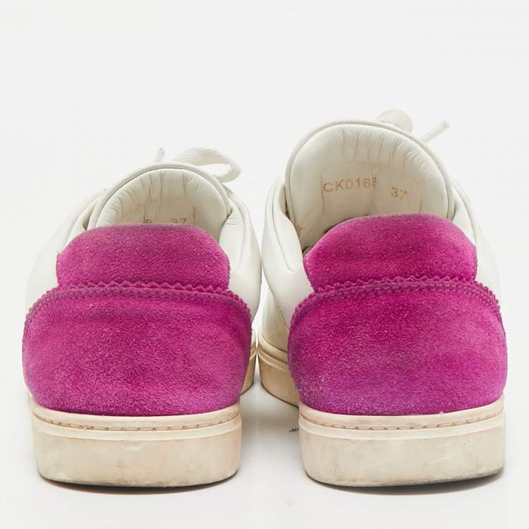 Pre Owned Dolce & Gabbana White/Pink Leather and Suede Low Top Sneakers Size 37