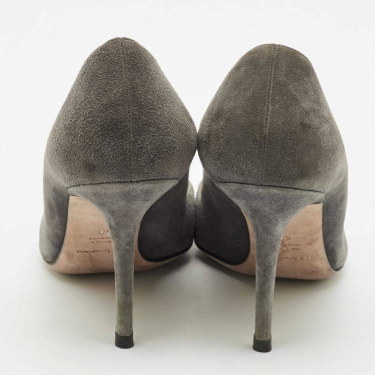 Pre Owned Dolce & Gabbana Grey Suede Crystal Embellished Pointed Toe Pumps Size 40