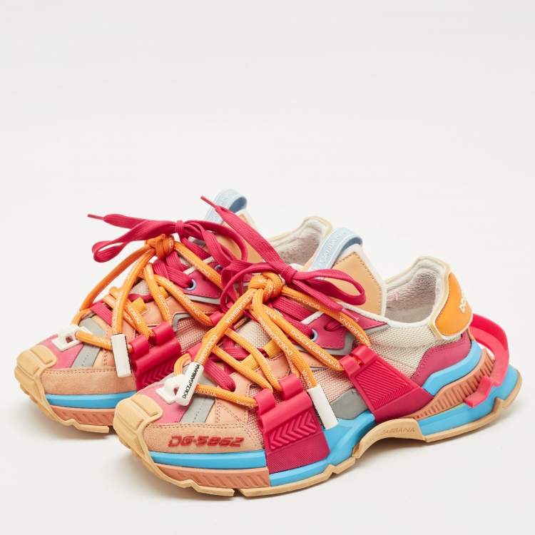Pre Owned Dolce & Gabbana Multicolor Leather and Canvas Space Sneakers Size 40