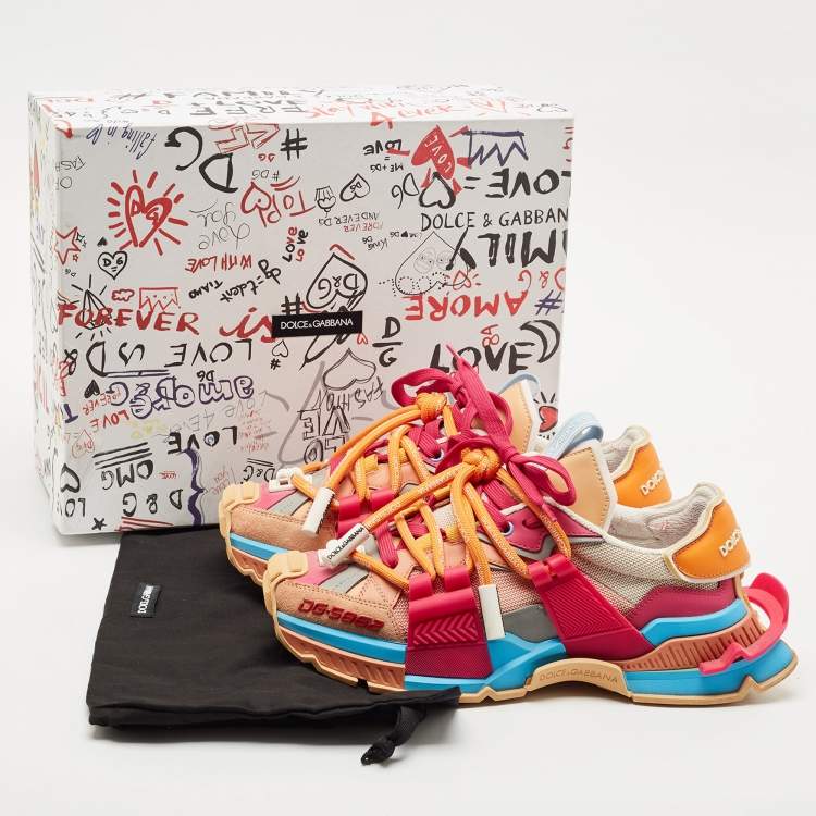 Pre Owned Dolce & Gabbana Multicolor Leather and Canvas Space Sneakers Size 40