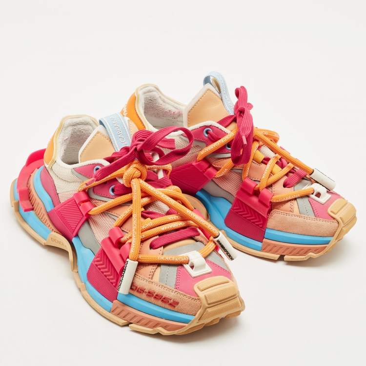 Pre Owned Dolce & Gabbana Multicolor Leather and Canvas Space Sneakers Size 40