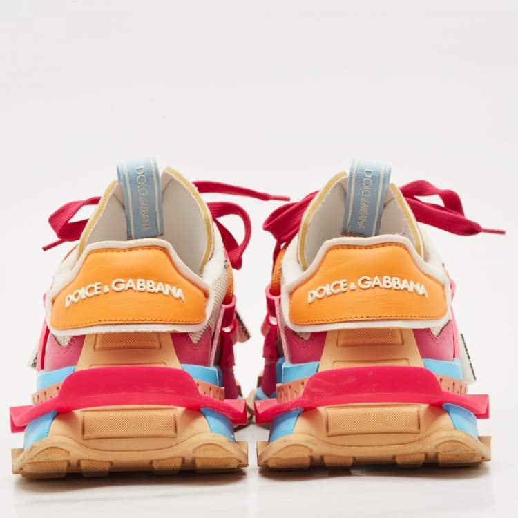 Pre Owned Dolce & Gabbana Multicolor Leather and Canvas Space Sneakers Size 40