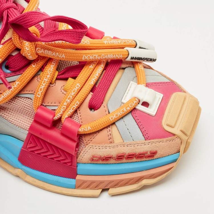Pre Owned Dolce & Gabbana Multicolor Leather and Canvas Space Sneakers Size 40