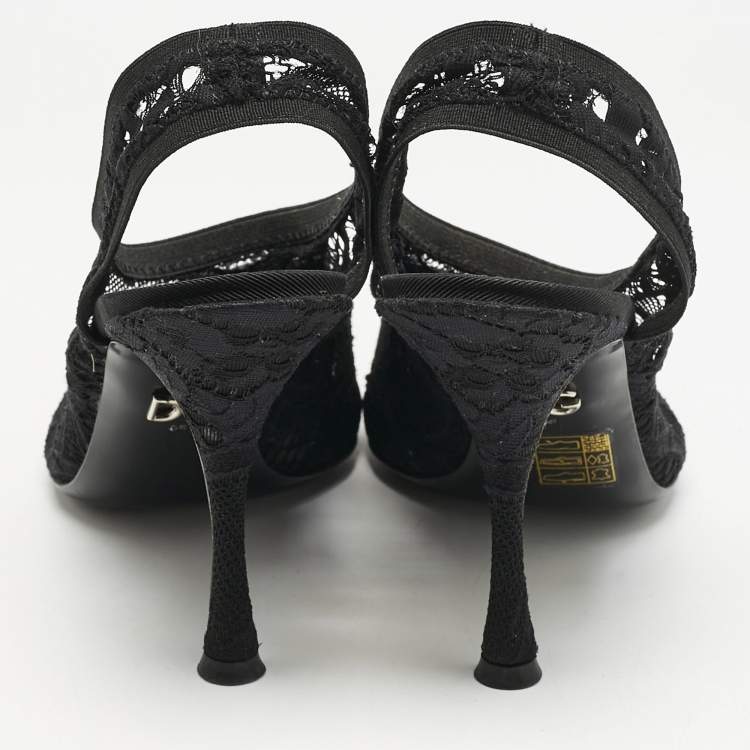 Pre Owned Dolce & Gabbana Black Lace Pointed Toe Slingback Pumps Size 38