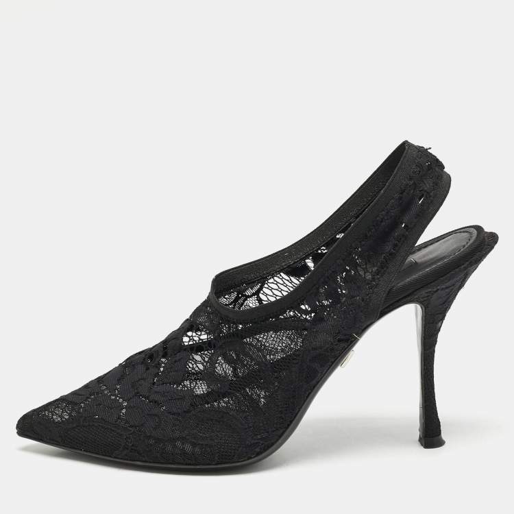 Pre Owned Dolce & Gabbana Black Lace Pointed Toe Slingback Pumps Size 38