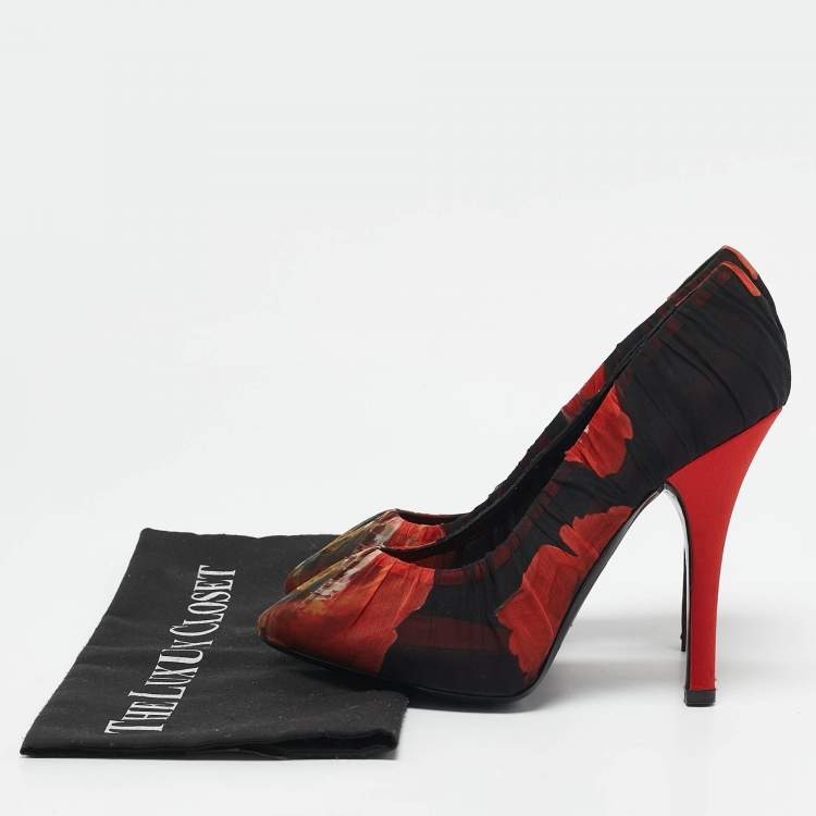 Pre Owned Dolce & Gabbana Red Floral Pleated Fabric Pumps Size 38