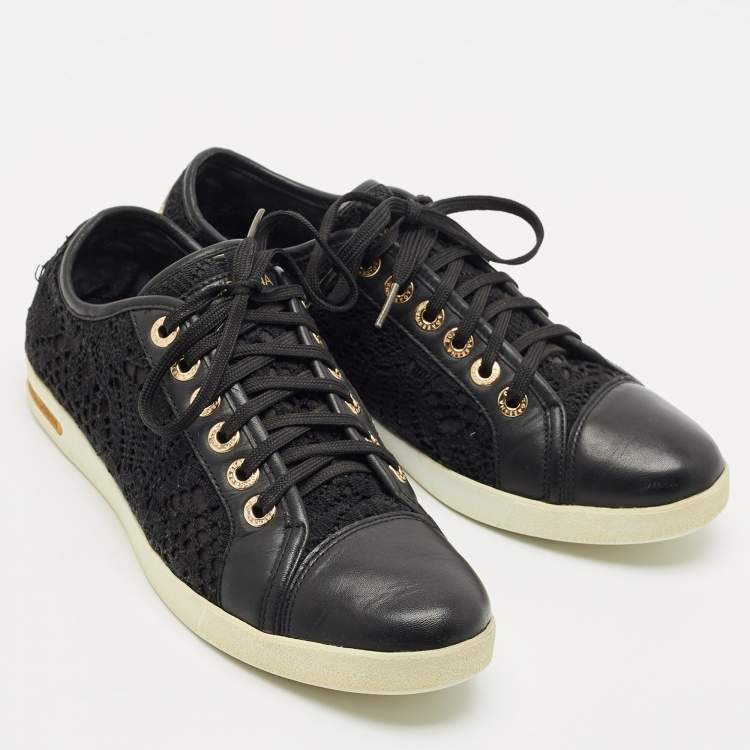 Pre Owned Dolce & Gabbana Black Lace and Leather Lace Up Sneakers Size 39