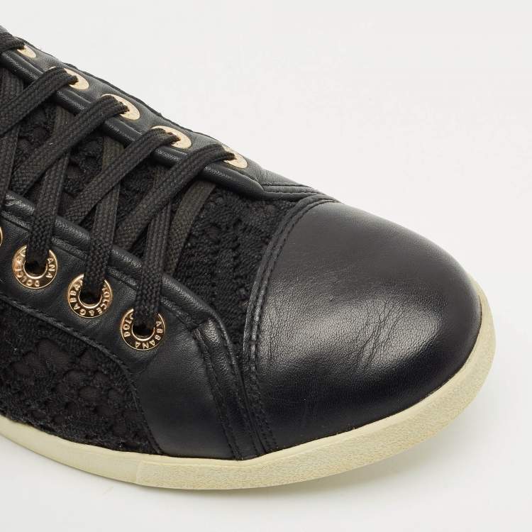 Pre Owned Dolce & Gabbana Black Lace and Leather Lace Up Sneakers Size 39