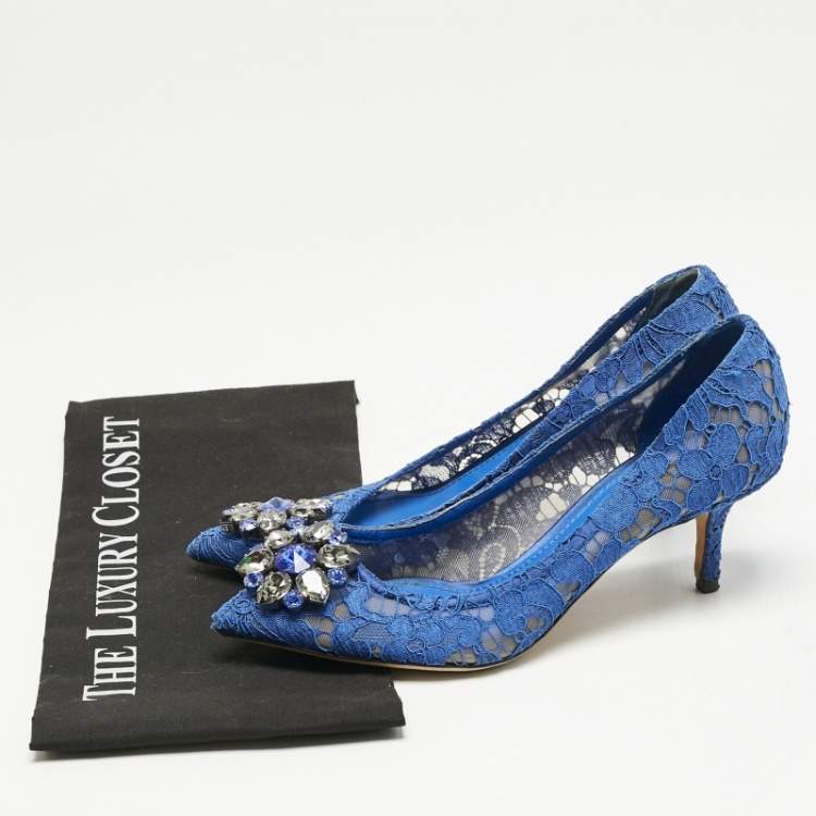 Pre Owned Dolce & Gabbana Blue Lace Bellucci Pumps Size 38
