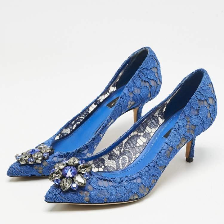 Pre Owned Dolce & Gabbana Blue Lace Bellucci Pumps Size 38