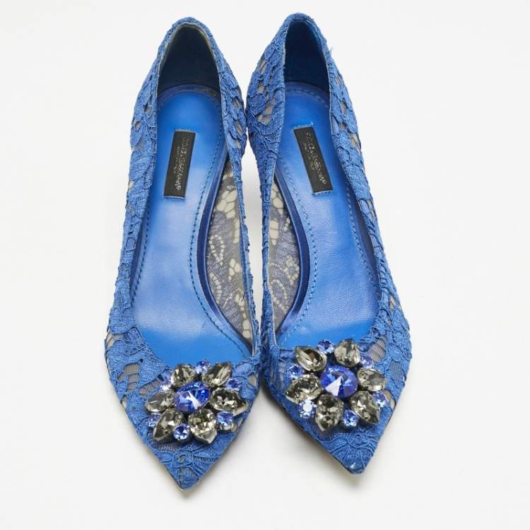 Pre Owned Dolce & Gabbana Blue Lace Bellucci Pumps Size 38