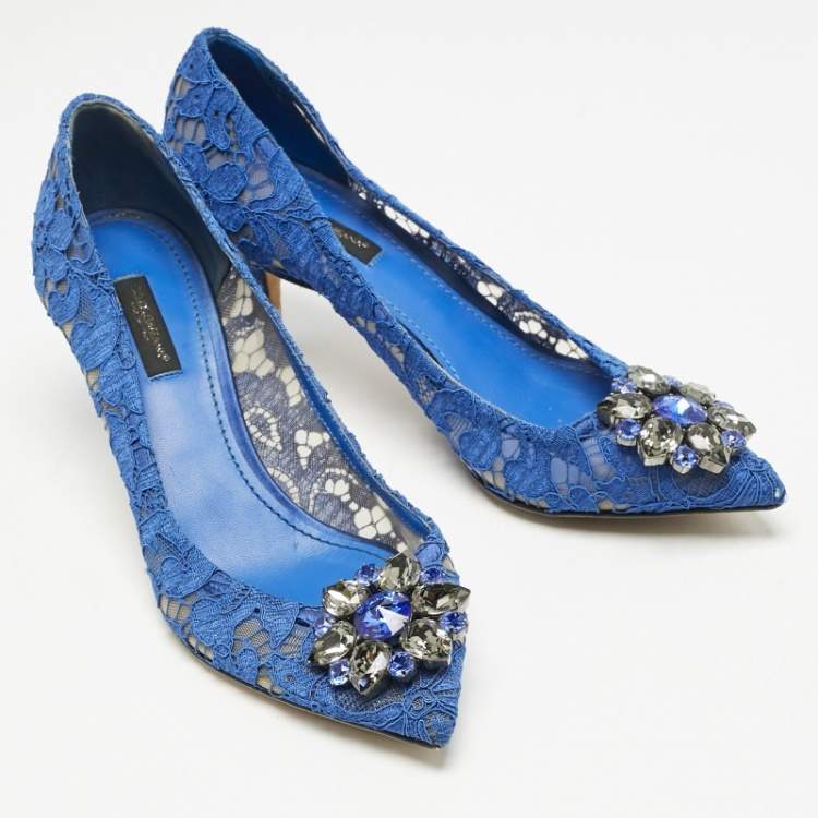 Pre Owned Dolce & Gabbana Blue Lace Bellucci Pumps Size 38