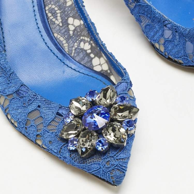 Pre Owned Dolce & Gabbana Blue Lace Bellucci Pumps Size 38