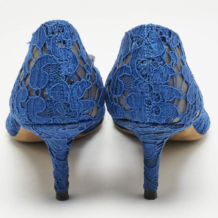 Pre Owned Dolce & Gabbana Blue Lace Bellucci Pumps Size 38