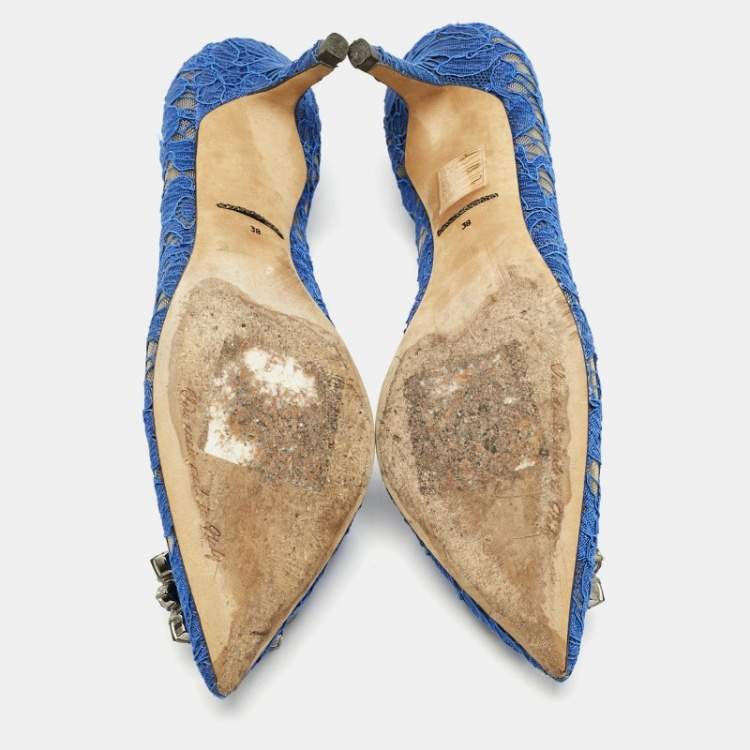 Pre Owned Dolce & Gabbana Blue Lace Bellucci Pumps Size 38