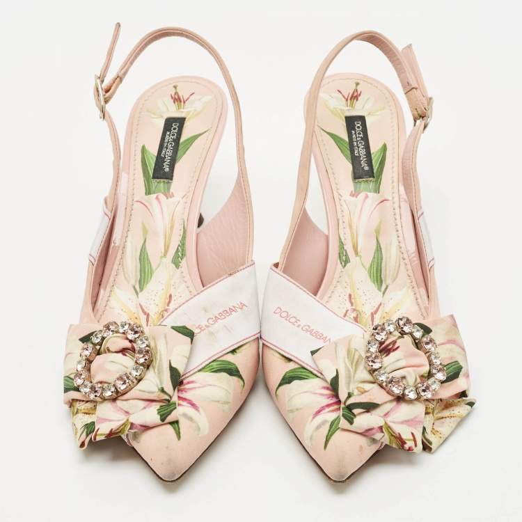Pre Owned Dolce & Gabbana Multicolor Canvas Crystal Embellished Slingback Pumps Size 40