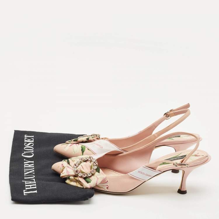 Pre Owned Dolce & Gabbana Multicolor Canvas Crystal Embellished Slingback Pumps Size 40