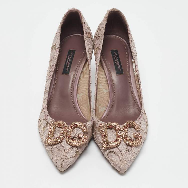 Pre Owned Dolce & Gabbana Lilac Lace Brooch Detail Rainbow Pumps Size 36