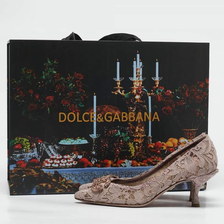 Pre Owned Dolce & Gabbana Lilac Lace Brooch Detail Rainbow Pumps Size 36