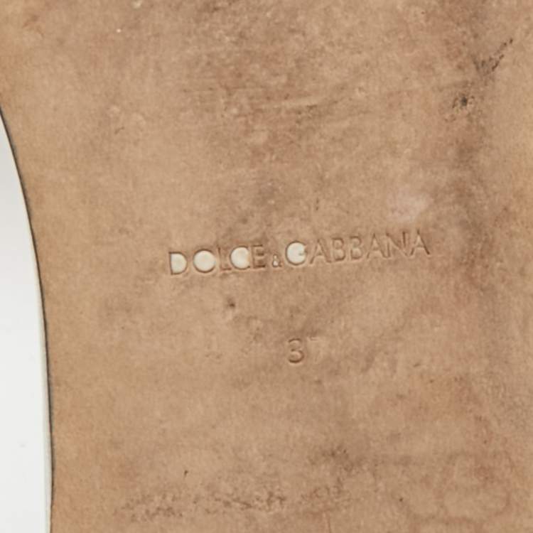 Pre Owned Dolce & Gabbana Metallic Silver Leather Logo Flat Slide Sandals Size 37