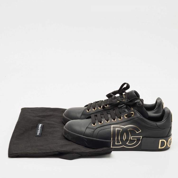 Pre Owned Dolce & Gabbana Black Leather Portofino Low Top Sneakers Size 39.5