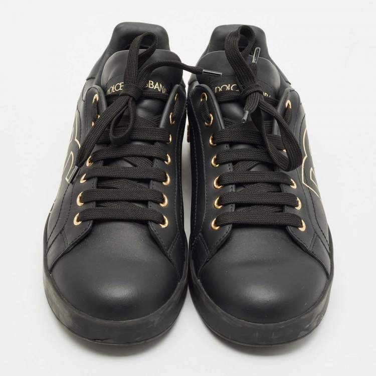 Pre Owned Dolce & Gabbana Black Leather Portofino Low Top Sneakers Size 39.5