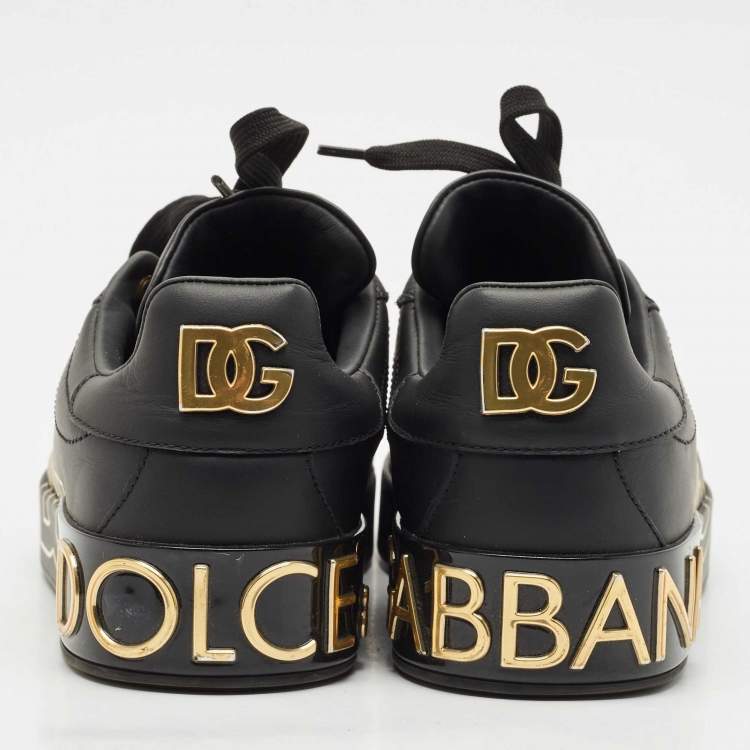 Pre Owned Dolce & Gabbana Black Leather Portofino Low Top Sneakers Size 39.5