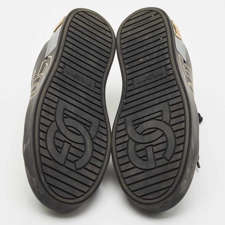 Pre Owned Dolce & Gabbana Black Leather Portofino Low Top Sneakers Size 39.5