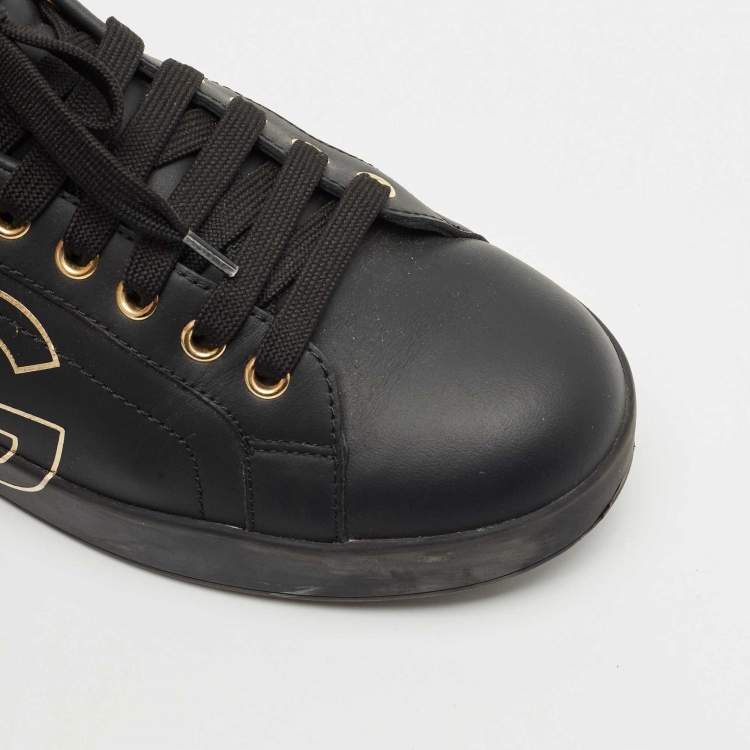 Pre Owned Dolce & Gabbana Black Leather Portofino Low Top Sneakers Size 39.5