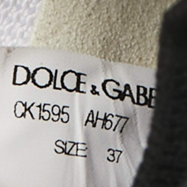 Pre Owned Dolce & Gabbana White/Black Knit Fabric Sorrento Slip On Sneakers Size 37