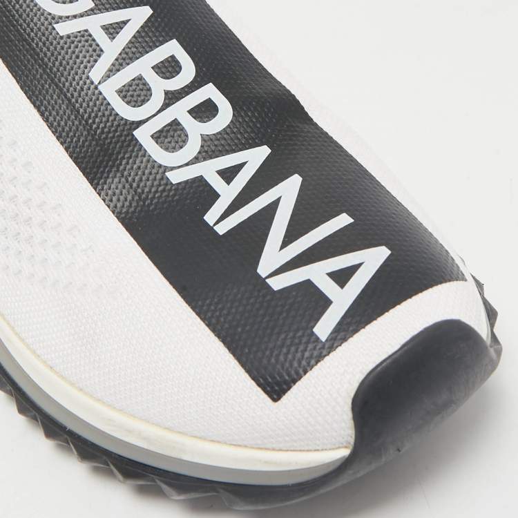 Pre Owned Dolce & Gabbana White/Black Knit Fabric Sorrento Slip On Sneakers Size 37