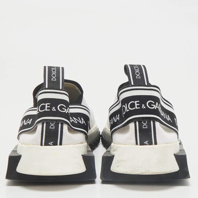 Pre Owned Dolce & Gabbana White/Black Knit Fabric Sorrento Slip On Sneakers Size 37