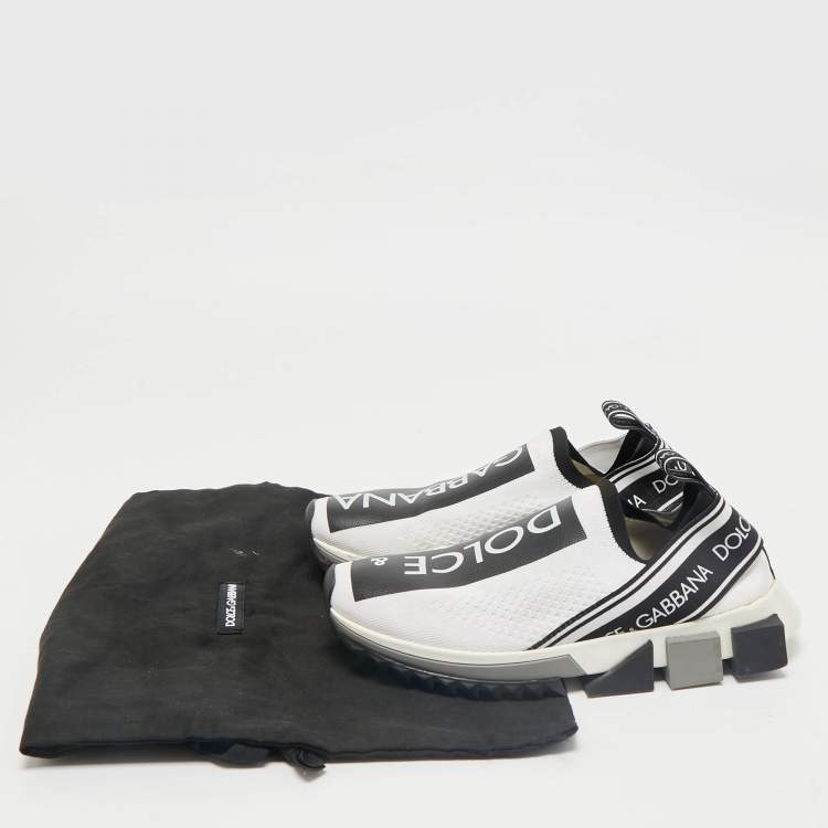 Pre Owned Dolce & Gabbana White/Black Knit Fabric Sorrento Slip On Sneakers Size 37