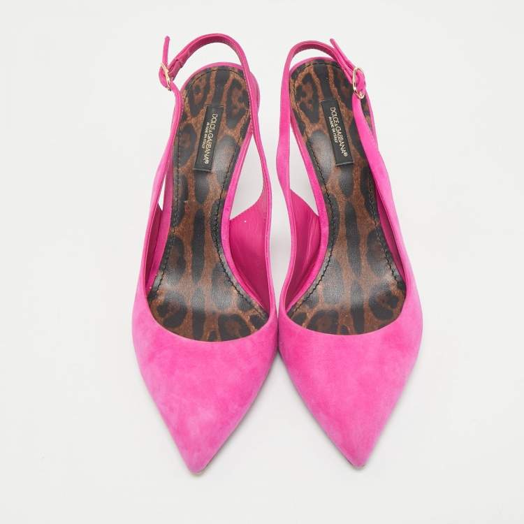 Pre Owned Dolce & Gabbana Pink Suede Pointed Toe Slingback Pumps Size 39
