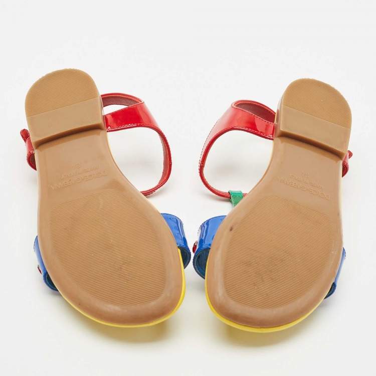 Pre Owned Dolce & Gabbana Multicolor Patent Leather Crystals Embellished T-Strap Sandals Size 34