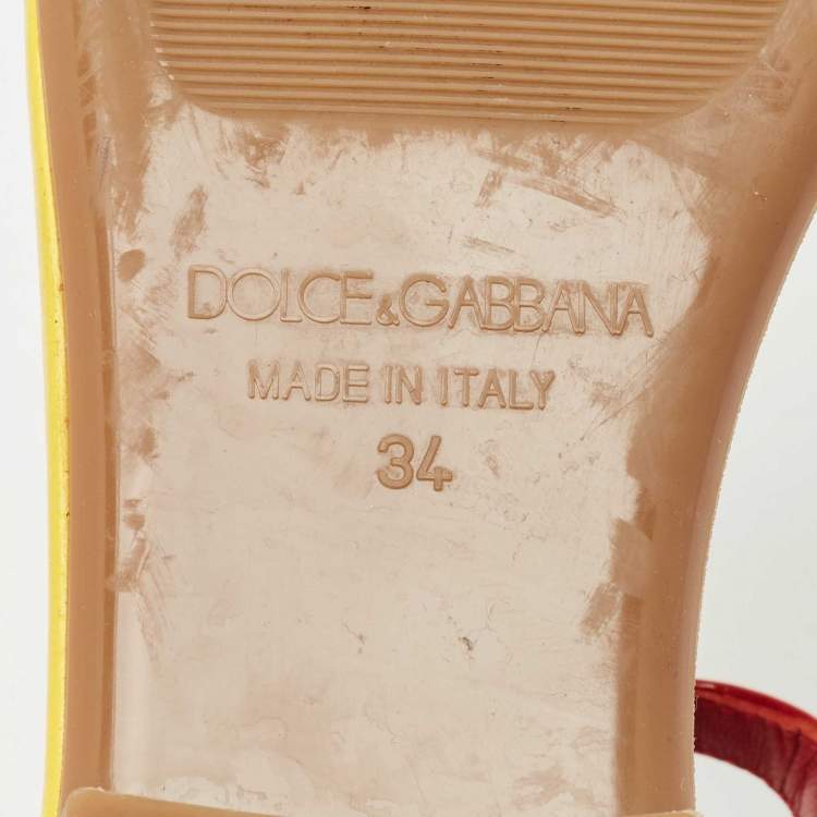 Pre Owned Dolce & Gabbana Multicolor Patent Leather Crystals Embellished T-Strap Sandals Size 34