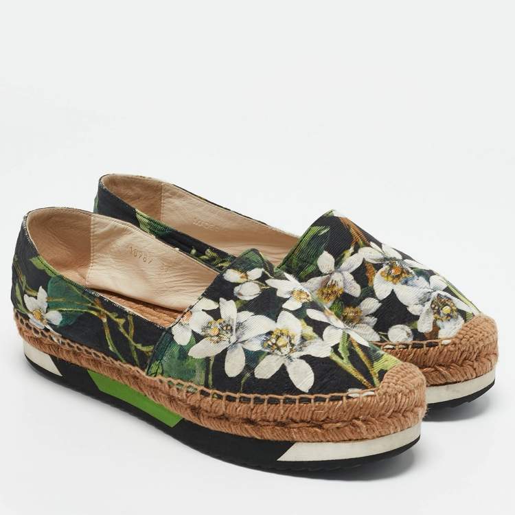 Pre Owned Dolce & Gabbana Multicolor Floral Print Brocade Fabric Espadrille Flats Size 37