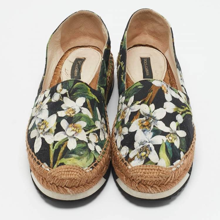 Pre Owned Dolce & Gabbana Multicolor Floral Print Brocade Fabric Espadrille Flats Size 37